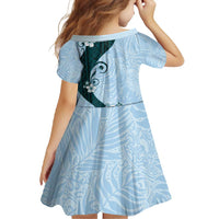 Polynesia Hibiscus Family Matching Mermaid Dress and Hawaiian Shirt Sky Blue Curve Motif - Polynesian Pride