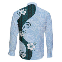 Polynesia Hibiscus Family Matching Mermaid Dress and Hawaiian Shirt Sky Blue Curve Motif - Polynesian Pride