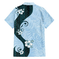 Polynesia Hibiscus Family Matching Off Shoulder Maxi Dress and Hawaiian Shirt Sky Blue Curve Motif - Polynesian Pride