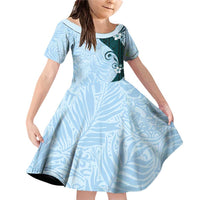 Polynesia Hibiscus Family Matching Off Shoulder Short Dress and Hawaiian Shirt Sky Blue Curve Motif - Polynesian Pride