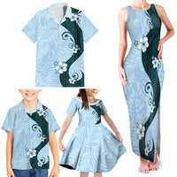 Polynesia Hibiscus Family Matching Tank Maxi Dress and Hawaiian Shirt Sky Blue Curve Motif - Polynesian Pride