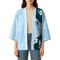 Polynesia Hibiscus Kimono Sky Blue Curve Motif - Polynesian Pride