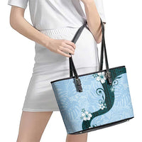 Polynesia Hibiscus Leather Tote Bag Sky Blue Curve Motif - Polynesian Pride