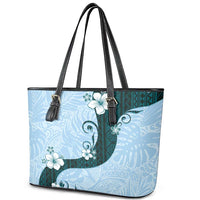 Polynesia Hibiscus Leather Tote Bag Sky Blue Curve Motif - Polynesian Pride