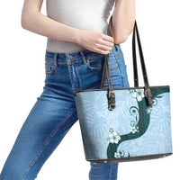 Polynesia Hibiscus Leather Tote Bag Sky Blue Curve Motif - Polynesian Pride