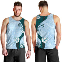 Polynesia Hibiscus Men Tank Top Sky Blue Curve Motif - Polynesian Pride