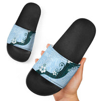 Polynesia Hibiscus Slide Sandals Sky Blue Curve Motif - Polynesian Pride