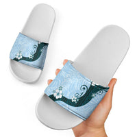 Polynesia Hibiscus Slide Sandals Sky Blue Curve Motif - Polynesian Pride