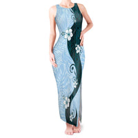 Polynesia Hibiscus Tank Maxi Dress Sky Blue Curve Motif - Polynesian Pride