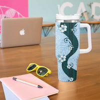 Polynesia Hibiscus Tumbler With Handle Sky Blue Curve Motif - Polynesian Pride