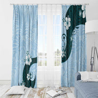 Polynesia Hibiscus Window Curtain Sky Blue Curve Motif - Polynesian Pride