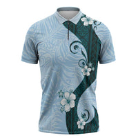 Polynesia Hibiscus Zipper Polo Shirt Sky Blue Curve Motif - Polynesian Pride