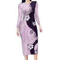 Polynesia Hibiscus Family Matching Long Sleeve Bodycon Dress and Hawaiian Shirt Thistle Curve Motif - Polynesian Pride
