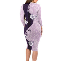 Polynesia Hibiscus Family Matching Long Sleeve Bodycon Dress and Hawaiian Shirt Thistle Curve Motif - Polynesian Pride
