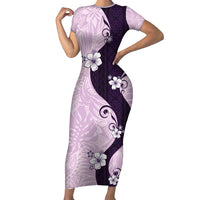 Polynesia Hibiscus Family Matching Short Sleeve Bodycon Dress and Hawaiian Shirt Thistle Curve Motif - Polynesian Pride