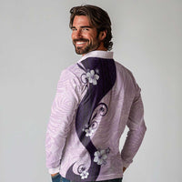 Polynesia Hibiscus Long Sleeve Polo Shirt Thistle Curve Motif - Polynesian Pride