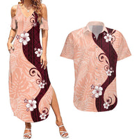 Polynesia Hibiscus Couples Matching Summer Maxi Dress and Hawaiian Shirt Rose Bud Curve Motif - Polynesian Pride