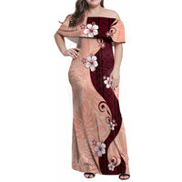 Polynesia Hibiscus Family Matching Off Shoulder Maxi Dress and Hawaiian Shirt Rose Bud Curve Motif - Polynesian Pride