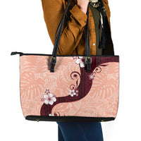 Polynesia Hibiscus Leather Tote Bag Rose Bud Curve Motif - Polynesian Pride