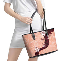 Polynesia Hibiscus Leather Tote Bag Rose Bud Curve Motif - Polynesian Pride