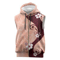 Polynesia Hibiscus Sleeveless Zip Hoodie Rose Bud Curve Motif LT05 Red - Polynesian Pride