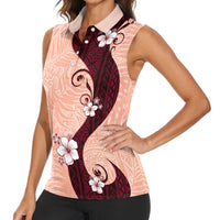 Polynesia Hibiscus Women Sleeveless Polo Shirt Rose Bud Curve Motif LT05 - Polynesian Pride