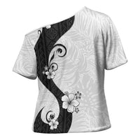 Polynesia Hibiscus Cross Shoulder Shirt White Curve Motif - Polynesian Pride