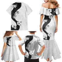 Polynesia Hibiscus Family Matching Mermaid Dress and Hawaiian Shirt White Curve Motif - Polynesian Pride