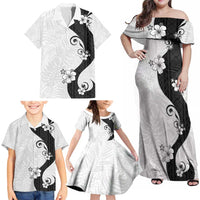 Polynesia Hibiscus Family Matching Off Shoulder Maxi Dress and Hawaiian Shirt White Curve Motif - Polynesian Pride