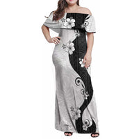 Polynesia Hibiscus Family Matching Off Shoulder Maxi Dress and Hawaiian Shirt White Curve Motif - Polynesian Pride