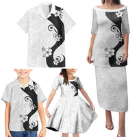 Polynesia Hibiscus Family Matching Puletasi and Hawaiian Shirt White Curve Motif - Polynesian Pride