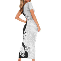 Polynesia Hibiscus Short Sleeve Bodycon Dress White Curve Motif - Polynesian Pride