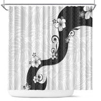 Polynesia Hibiscus Shower Curtain White Curve Motif - Polynesian Pride