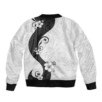 Polynesia Hibiscus Sleeve Zip Bomber Jacket White Curve Motif - Polynesian Pride
