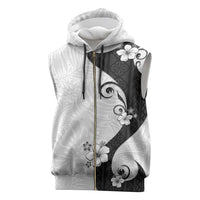 Polynesia Hibiscus Sleeveless Zip Hoodie White Curve Motif - Polynesian Pride