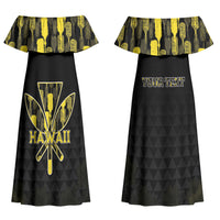 Personalised Aloha Hawaii Kahili Couples Matching Off Shoulder Maxi Dress and Hawaiian Shirt Kanaka Maoli With Kakau Pattern