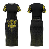 Personalised Aloha Hawaii Kahili Couples Matching Short Sleeve Bodycon Dress and Long Sleeve Button Shirt Kanaka Maoli With Kakau Pattern LT05 - Polynesian Pride