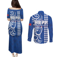 Samoa HRPP Party Couples Matching Puletasi and Long Sleeve Button Shirt Polynesian Pattern - Polynesian Pride