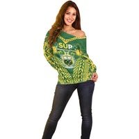 Samoa SUP Off Shoulder Sweater Samoan Coat Of Arms - Polynesian Pride