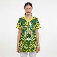 Samoa SUP Scrub Top Samoan Coat Of Arms - Polynesian Pride
