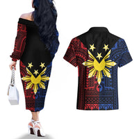 Philippines Sun Star Couples Matching Off The Shoulder Long Sleeve Dress and Hawaiian Shirt Igorot Tribal Inspiration - Polynesian Pride