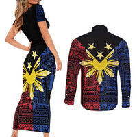 Philippines Sun Star Couples Matching Short Sleeve Bodycon Dress and Long Sleeve Button Shirt Igorot Tribal Inspiration - Polynesian Pride