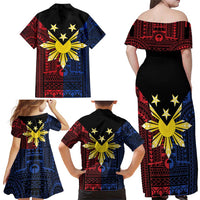 Philippines Sun Star Family Matching Off Shoulder Maxi Dress and Hawaiian Shirt Igorot Tribal Inspiration - Polynesian Pride