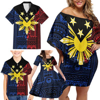 Philippines Sun Star Family Matching Off Shoulder Short Dress and Hawaiian Shirt Igorot Tribal Inspiration - Polynesian Pride