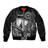 Personalized Hawaii Makahiki Season Sleeve Zip Bomber Jacket Akua Loa Polynesian Pattern LT05 Unisex Black - Polynesian Pride