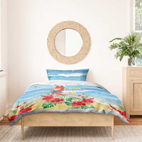 Hawaii Christmas Bedding Set Funny Macaw Parrot Tropical Vibe