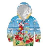 Hawaii Christmas Kid Hoodie Funny Macaw Parrot Tropical Vibe LT05 Zip Hoodie Blue - Polynesian Pride