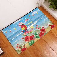 Hawaii Christmas Rubber Doormat Funny Macaw Parrot Tropical Vibe