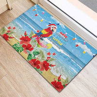 Hawaii Christmas Rubber Doormat Funny Macaw Parrot Tropical Vibe