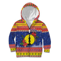 New Caledonia Christmas Kid Hoodie Kanaky Poinsettia Joyeux Noel LT05 Zip Hoodie Red - Polynesian Pride